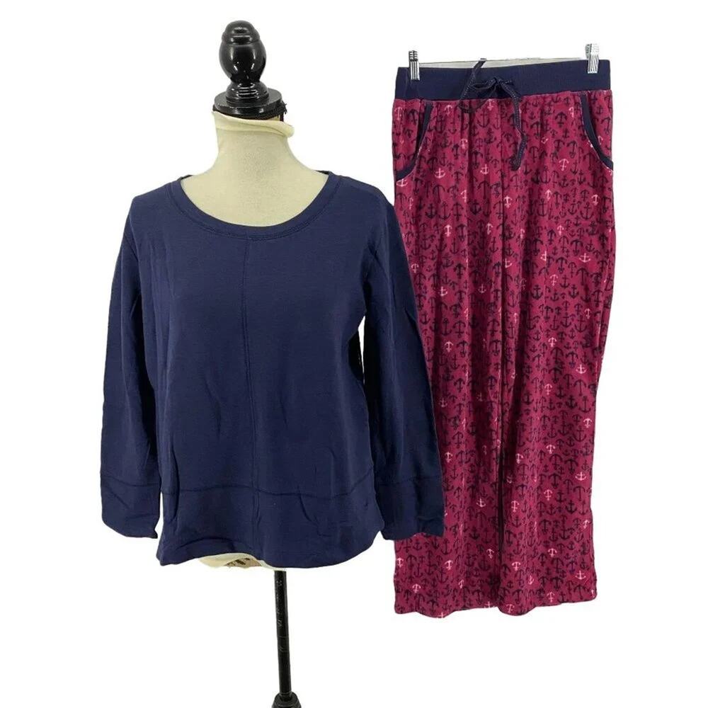 Nautica Women's Navy Anchor Print Fleece Pajama Set - Small
